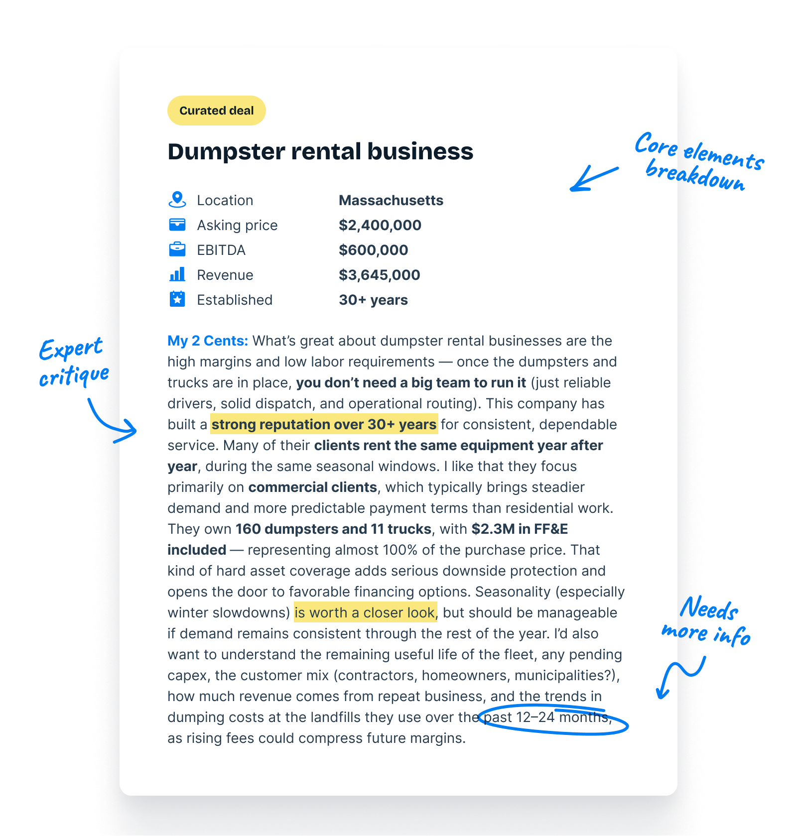 Annotated deal review